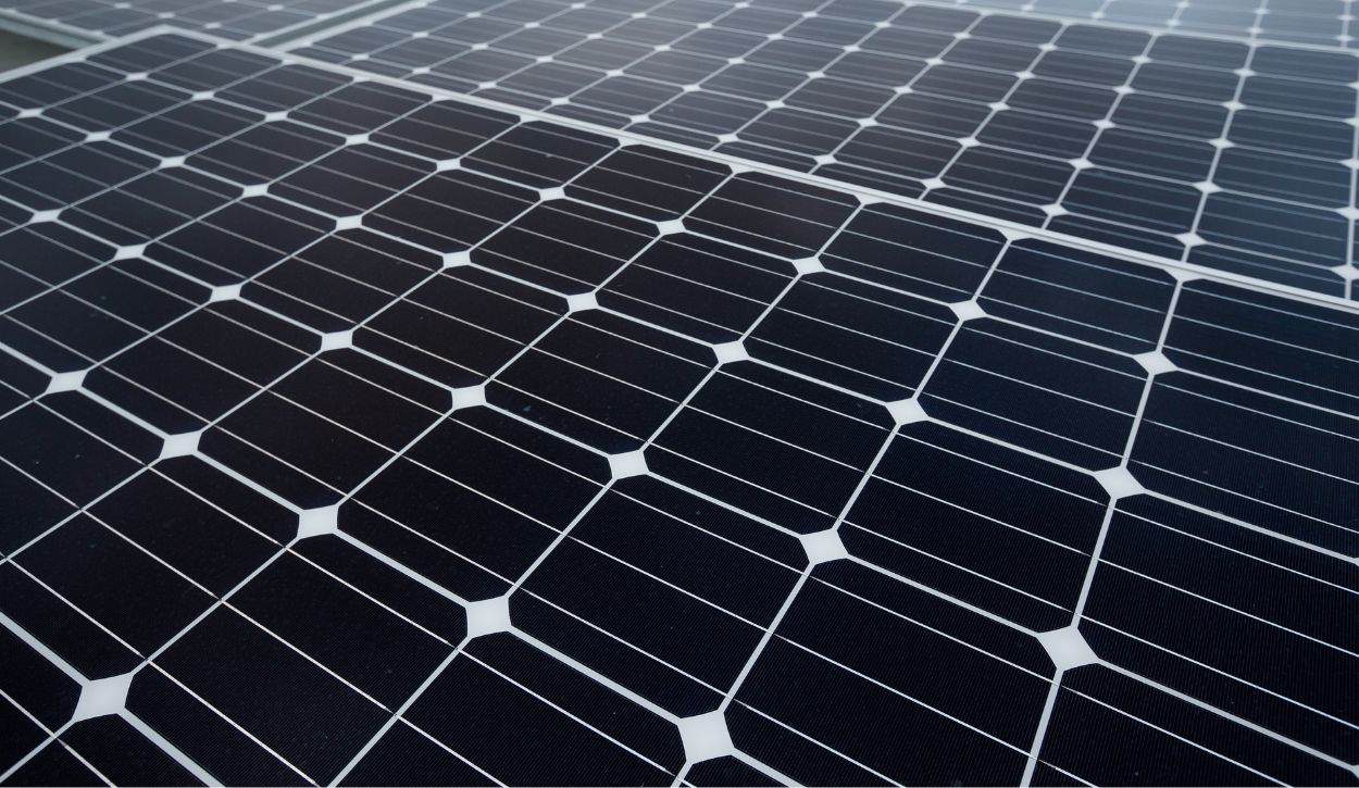 Up close picture of solar cells in a solar panel