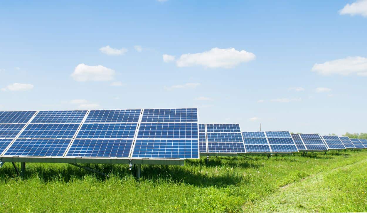 Picture of solar farm in a sunny field