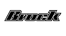 Brock text logo with white outline on a black background.